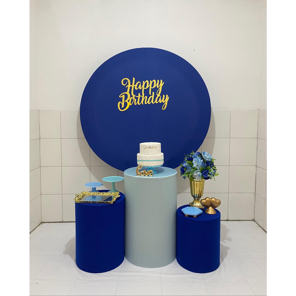 Happy Birthday Azul E Dourado Kit Prata - Artes e Encantos locações