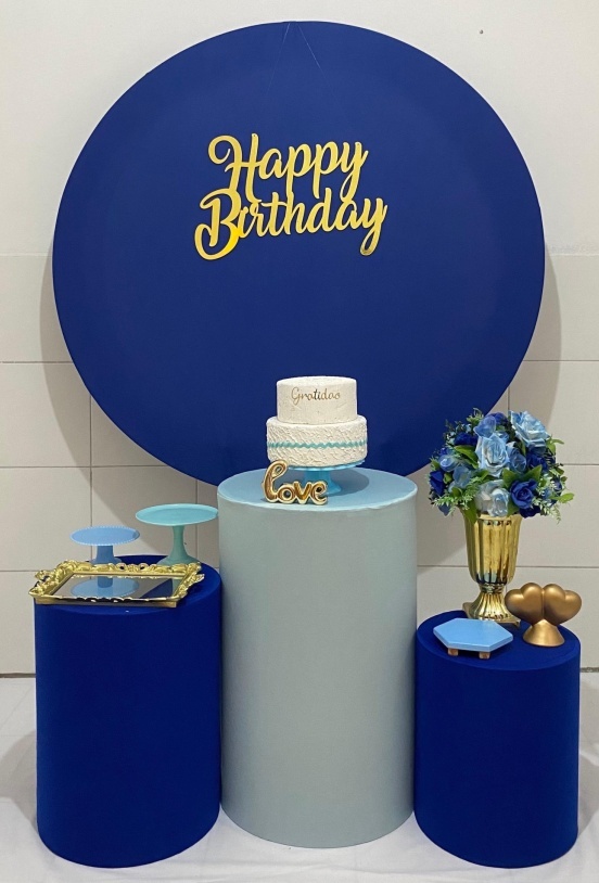 Happy Birthday Azul E Dourado Kit Prata - Artes e Encantos locações