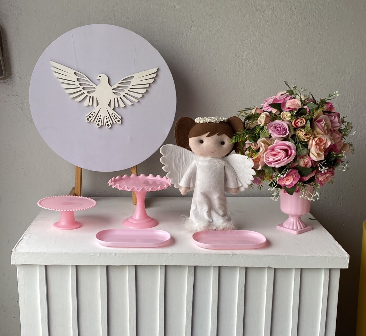 Mini Kit Divino Espírito Santo Azul E Branco Menina Batizado Religioso 5 - Artes e Encantos locações