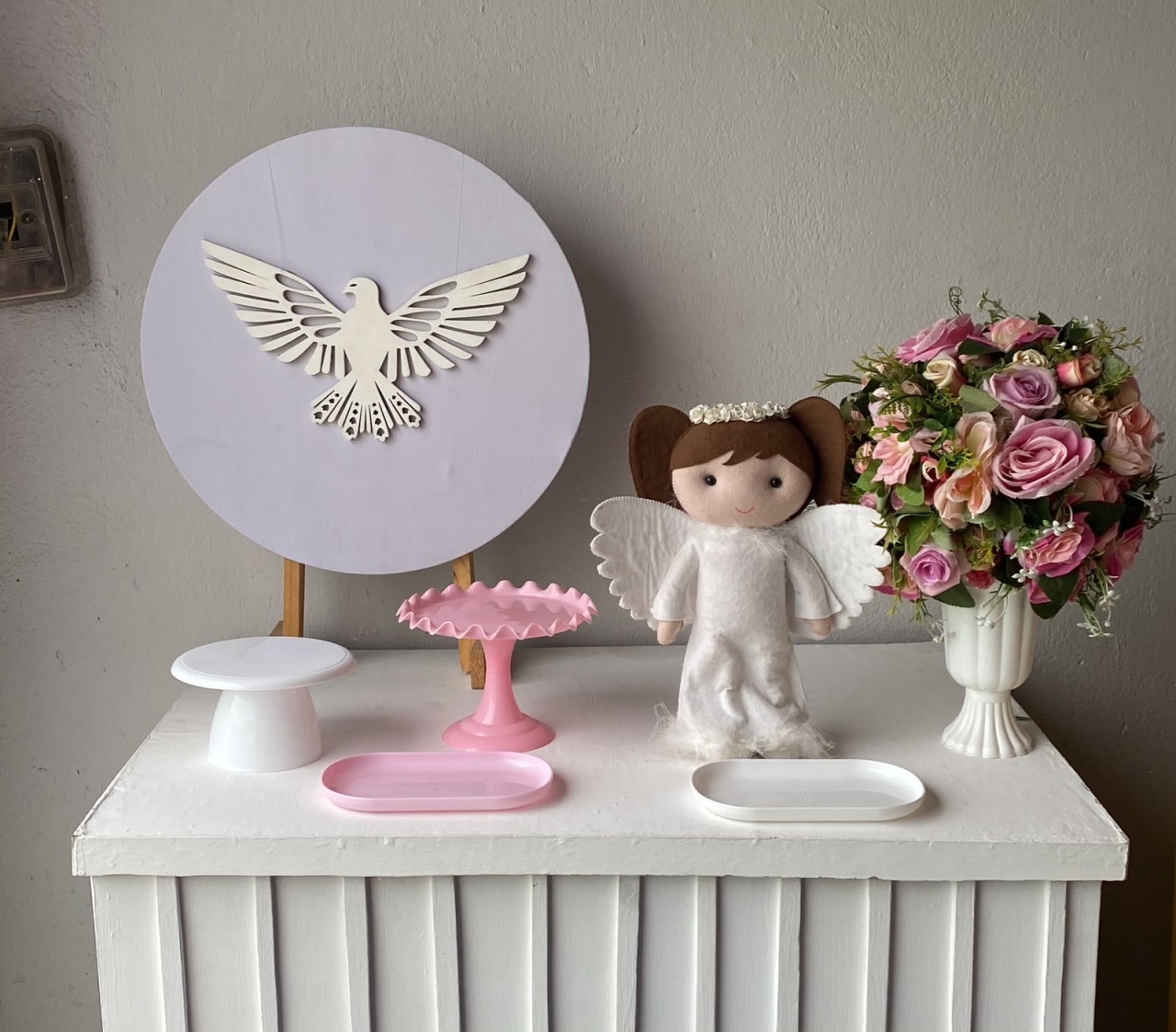 Mini Kit Divino Espírito Santo Azul E Branco Menina Batizado Religioso 2 - Artes e Encantos locações