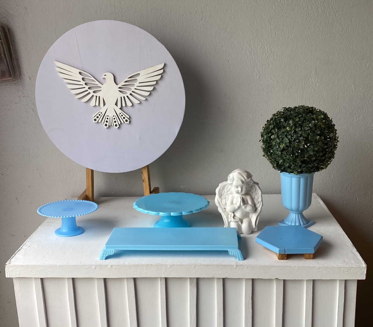 Mini Kit Divino Espírito Santo Azul E Branco Menino Batizado Religioso 8 - Artes e Encantos locações