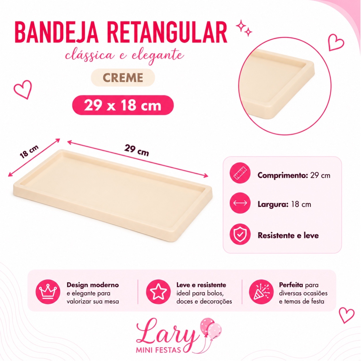 Bandeja Retangular (Creme) - LARYMINIFESTAS