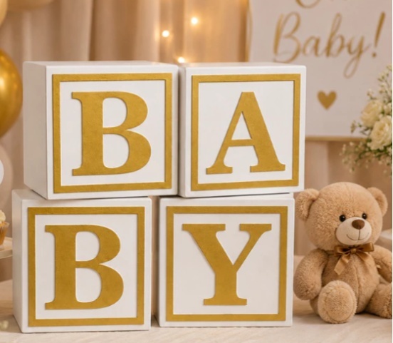 Cubos Baby Branco E Dourado (4 Peças) - LARYMINIFESTAS