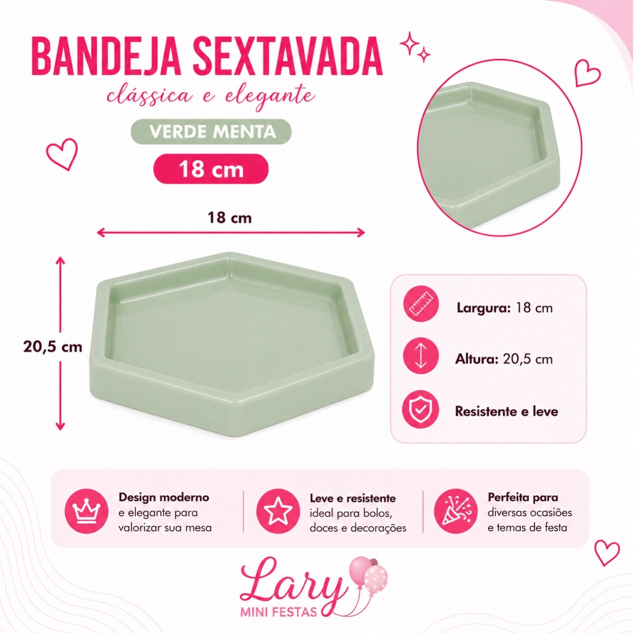 Bandeja Sextavada (Verde Menta) - LARYMINIFESTAS