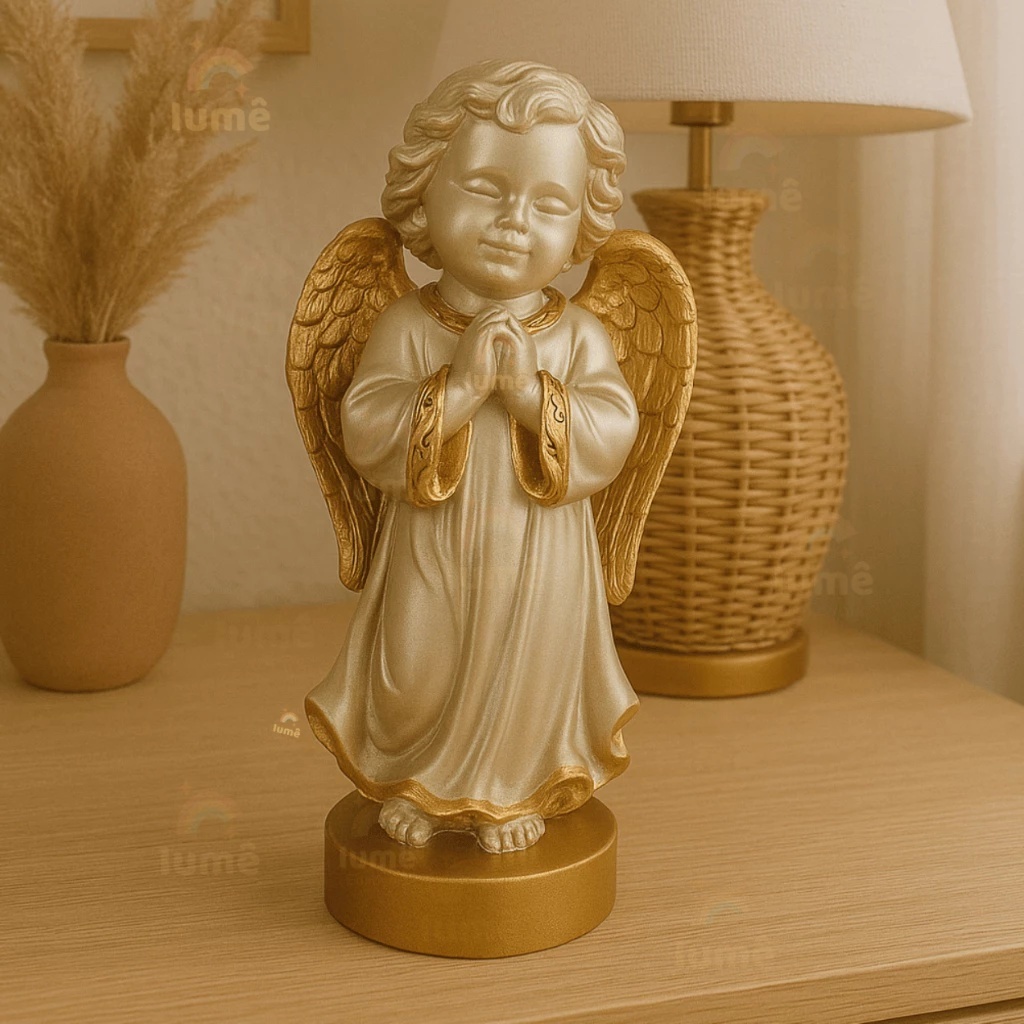 Anjinho da Guarda Anjo Branco Dourado - LARYMINIFESTAS