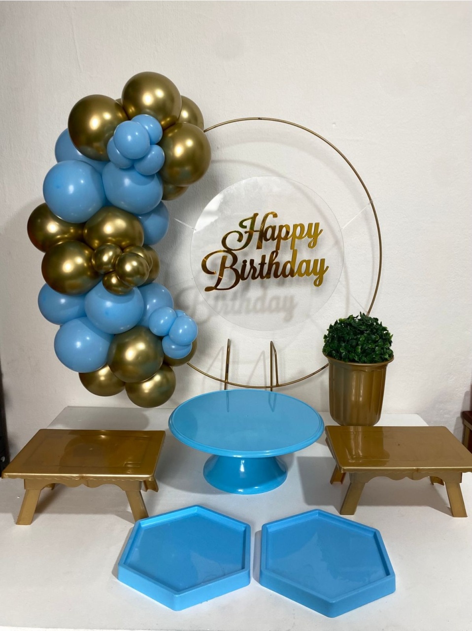 Kit 2 Só Um Bolinho - Happy Birthday Acrílico Azul E Dourado - Criativo amor Festas e Personalizados 