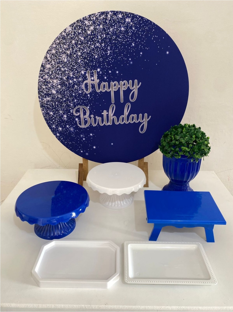 Kit 1 Só Um Bolinho - Happy Birthday Azul Com Prata - Criativo amor Festas e Personalizados 