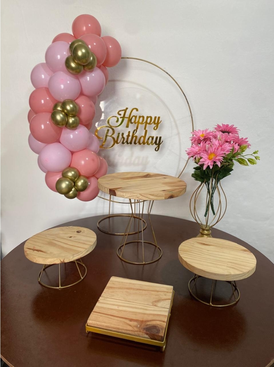 Kit 2 Só Um Bolinho - Acrílico Com Mdf - Rosa/Dourado - Criativo amor Festas e Personalizados 