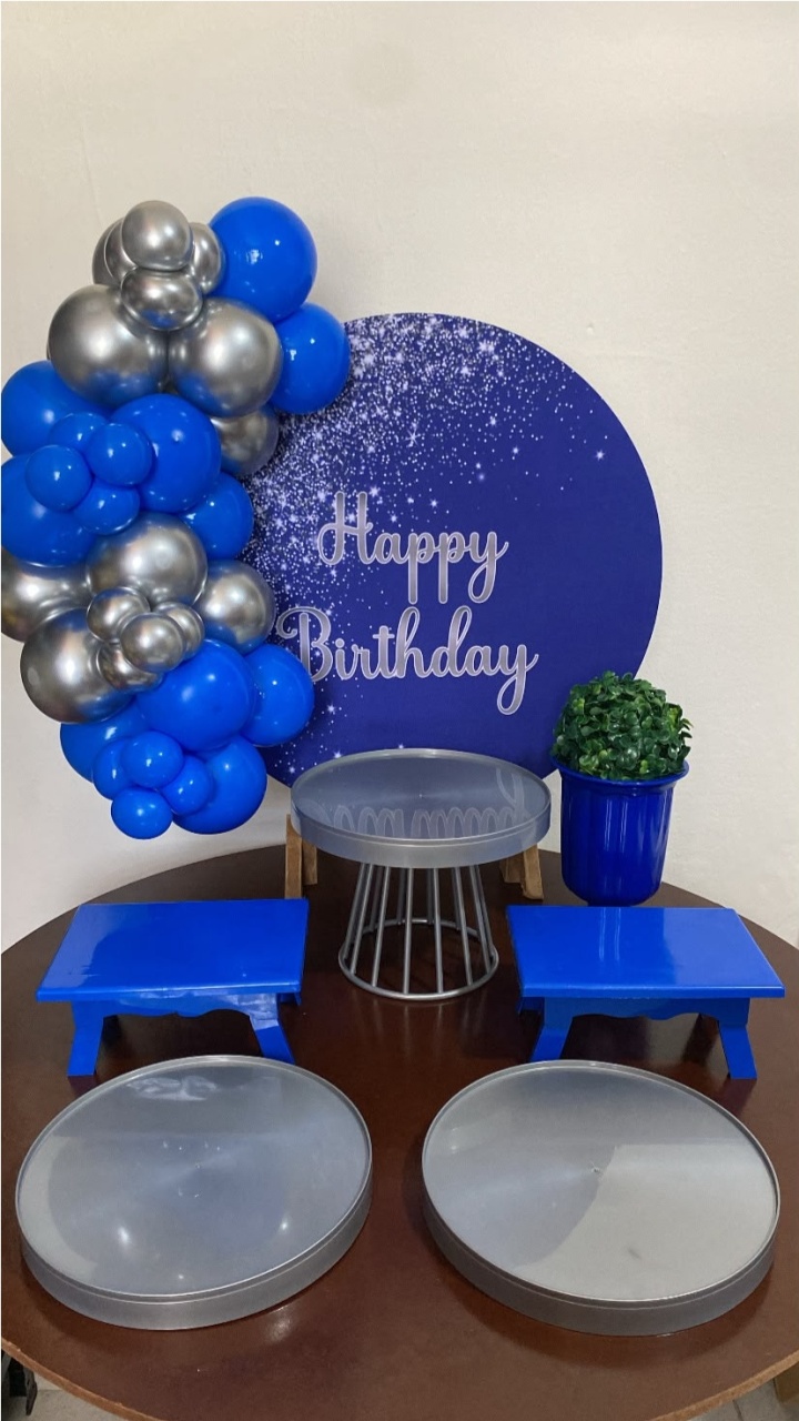 Kit 2 Só Um Bolinho - Happy Birthday Azul Com Prata - Criativo amor Festas e Personalizados 