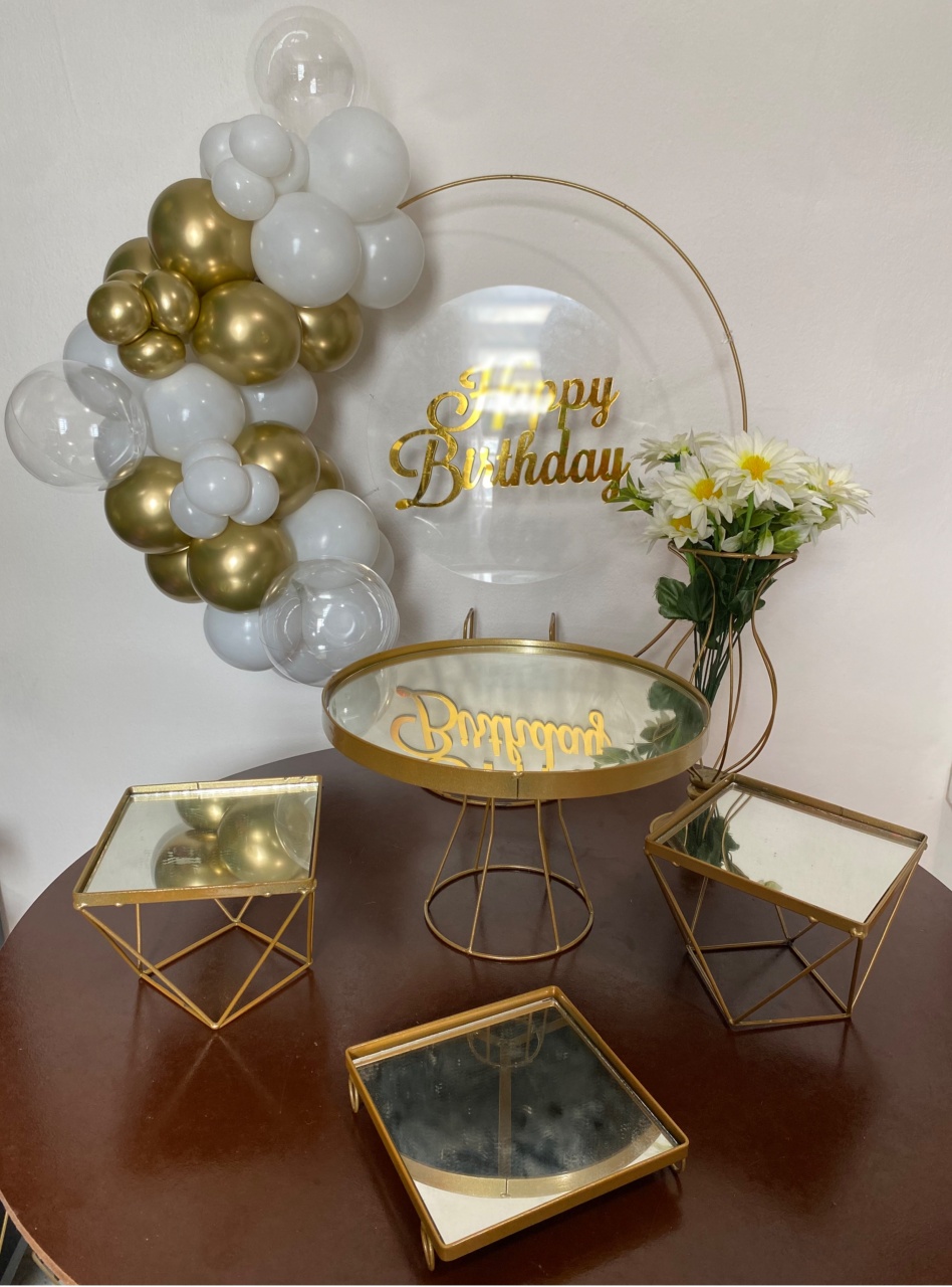 Kit 2 Só Um Bolinho - Happy Birthday Acrílico + Bandejas Espelhadas - Criativo amor Festas e Personalizados 