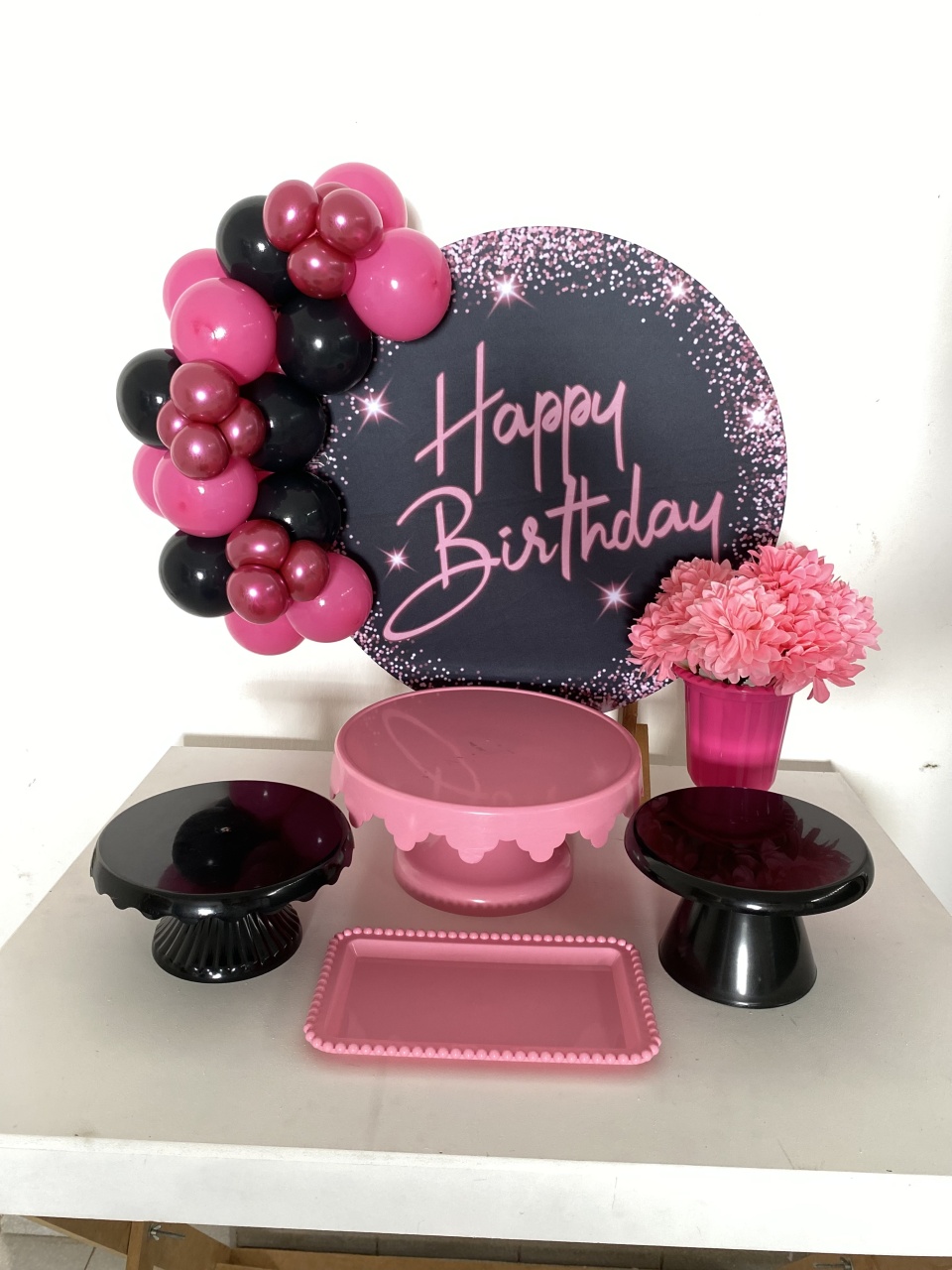 Kit 2 Só O Bolinho - Happy Birthday Preto E Pink - Criativo amor Festas e Personalizados 