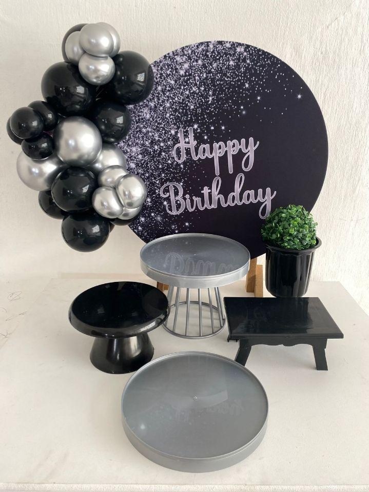 Kit 2 Só Um Bolinho - Happy Birthday Preto E Prata - Criativo amor Festas e Personalizados 