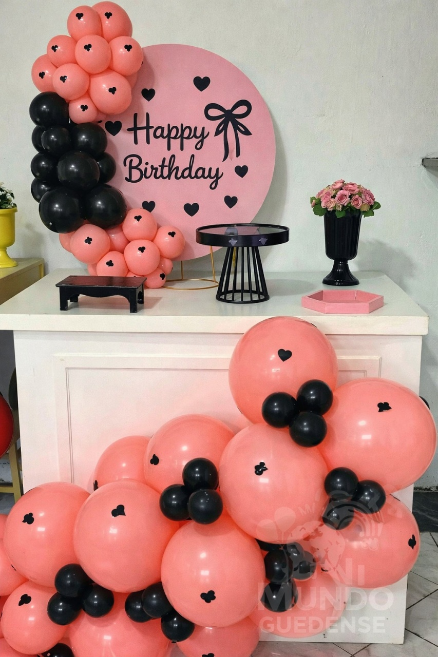 Kit Na Mesa Happy Birthday Rosa Laços  - Mini Mundo Guedense