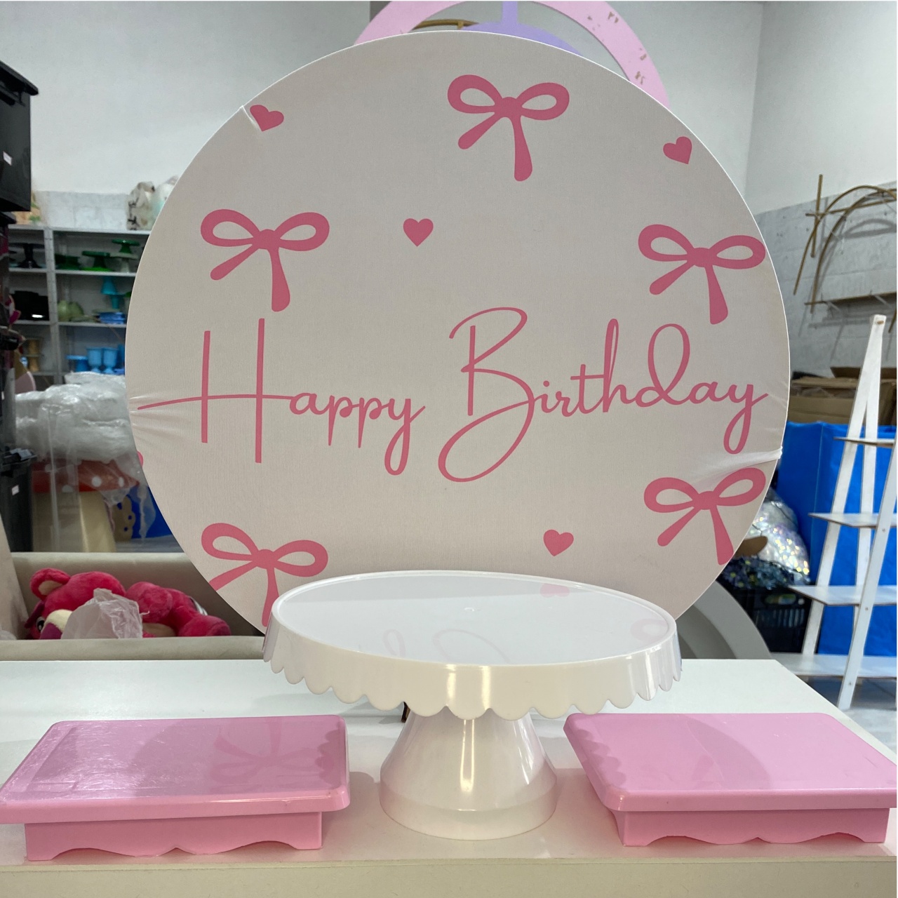 Decoração de Mesa Happy Birthday Rosa E Branco - Antonella Decorações