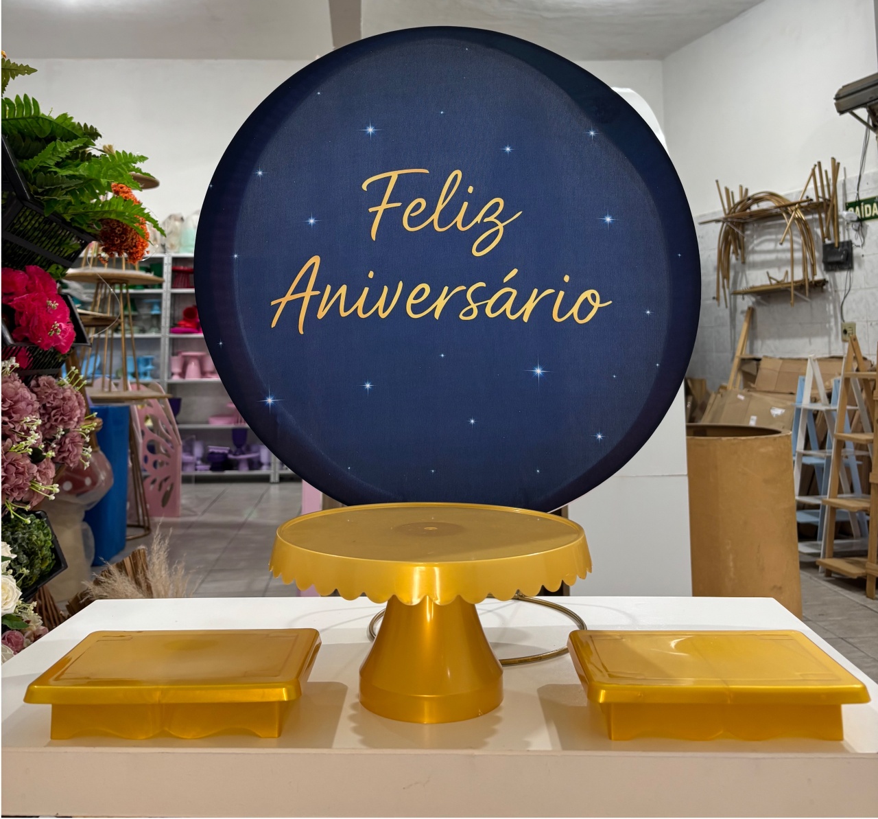 Decoração de Mesa Feliz Aniversário Azul Escuro  - Antonella Decorações