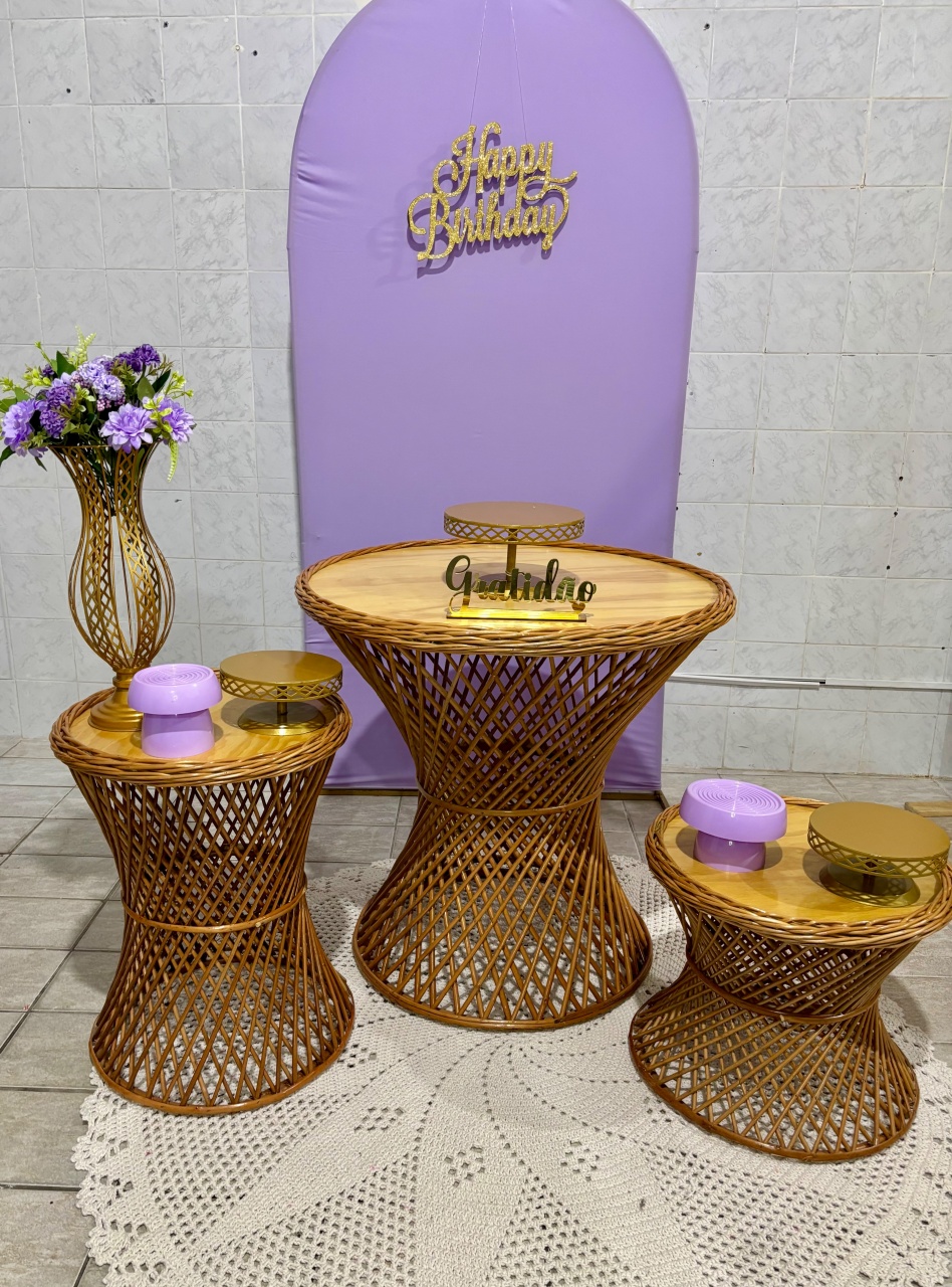Kit Luxo Lilás Mesas de Vime - Antonella Decorações
