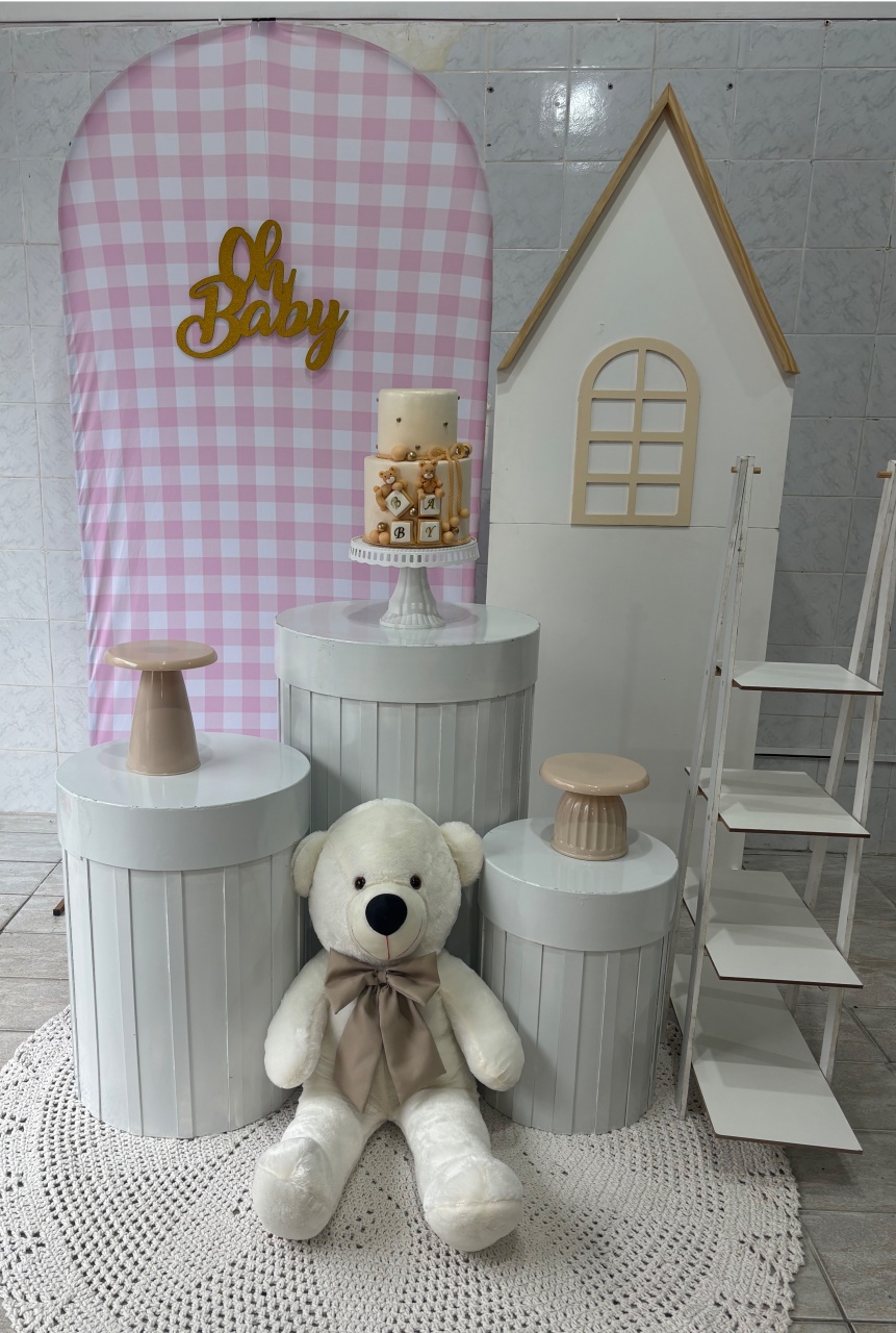 Chá de Bebê Xadrez Rosa (Kit Luxo) - Antonella Decorações