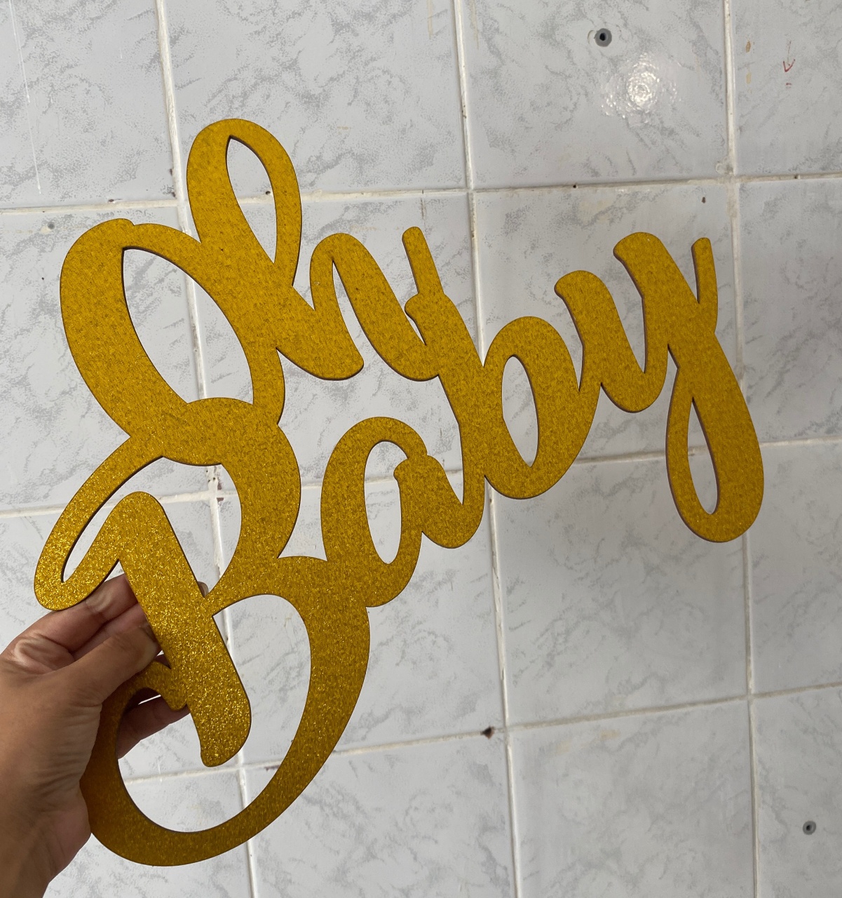 Oh Baby Mdf Dourado Com Gliter  - Antonella Decorações