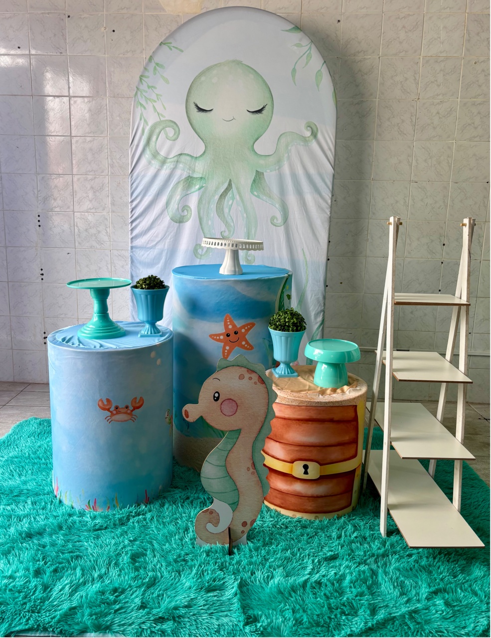 Fundo Do Mar Verde Água Com Azul (Kit Prata) - Antonella Decorações