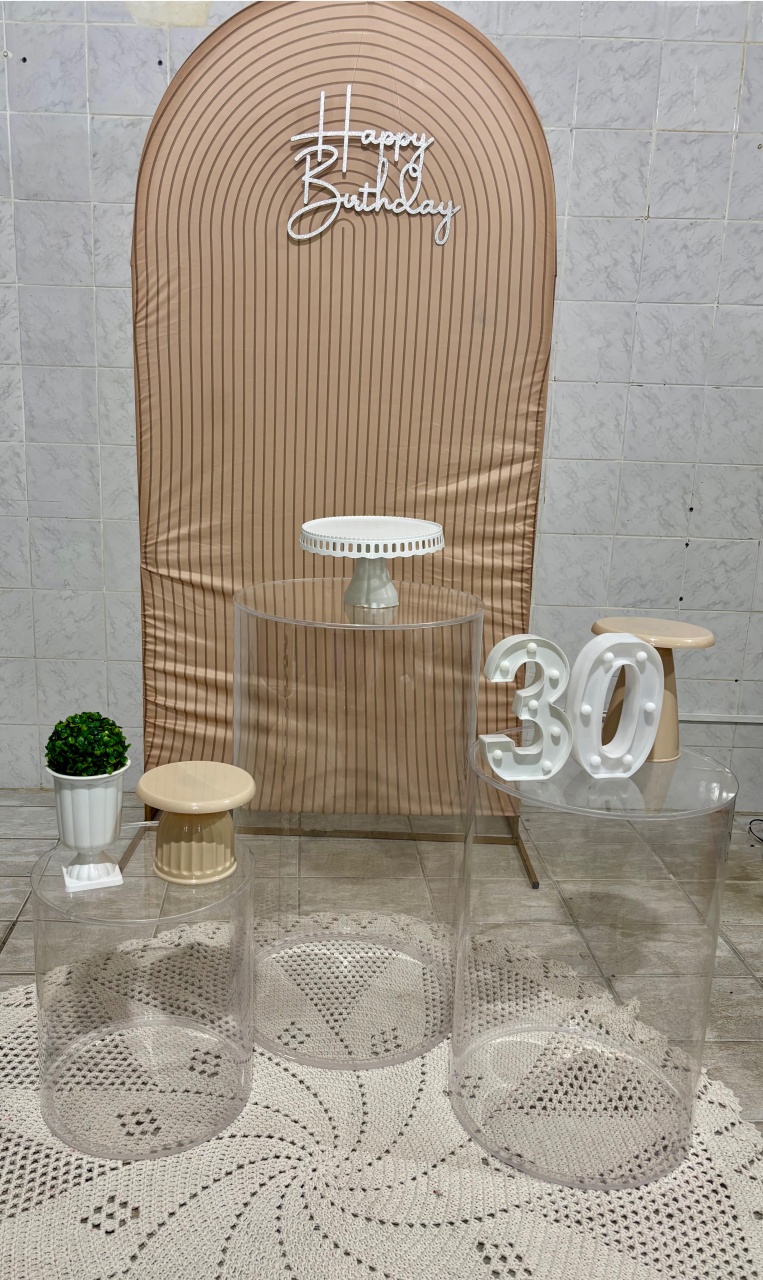 Bege Com Cilindro de Acrílico - Antonella Decorações