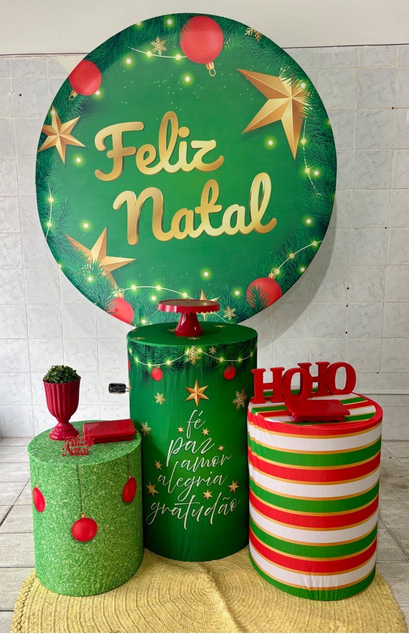 Feliz Natal Branco, Verde, Dourado E Vermelho - Antonella Decorações