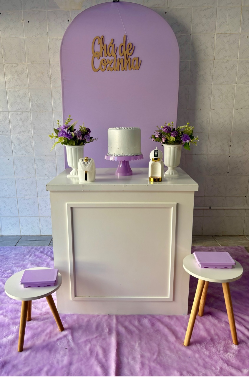 Chá de Cozinha Lilás E Branco - Antonella Decorações