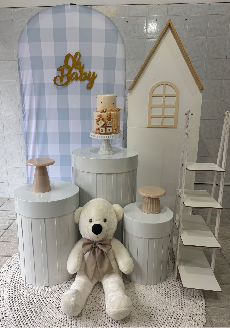 Chá de Bebê Xadrez Azul (Kit Luxo) - Antonella Decorações