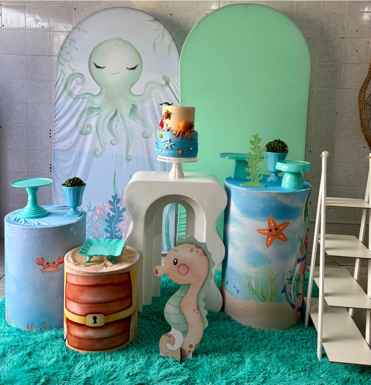 Fundo Do Mar Verde Água Com Azul (Kit Ouro) - Antonella Decorações