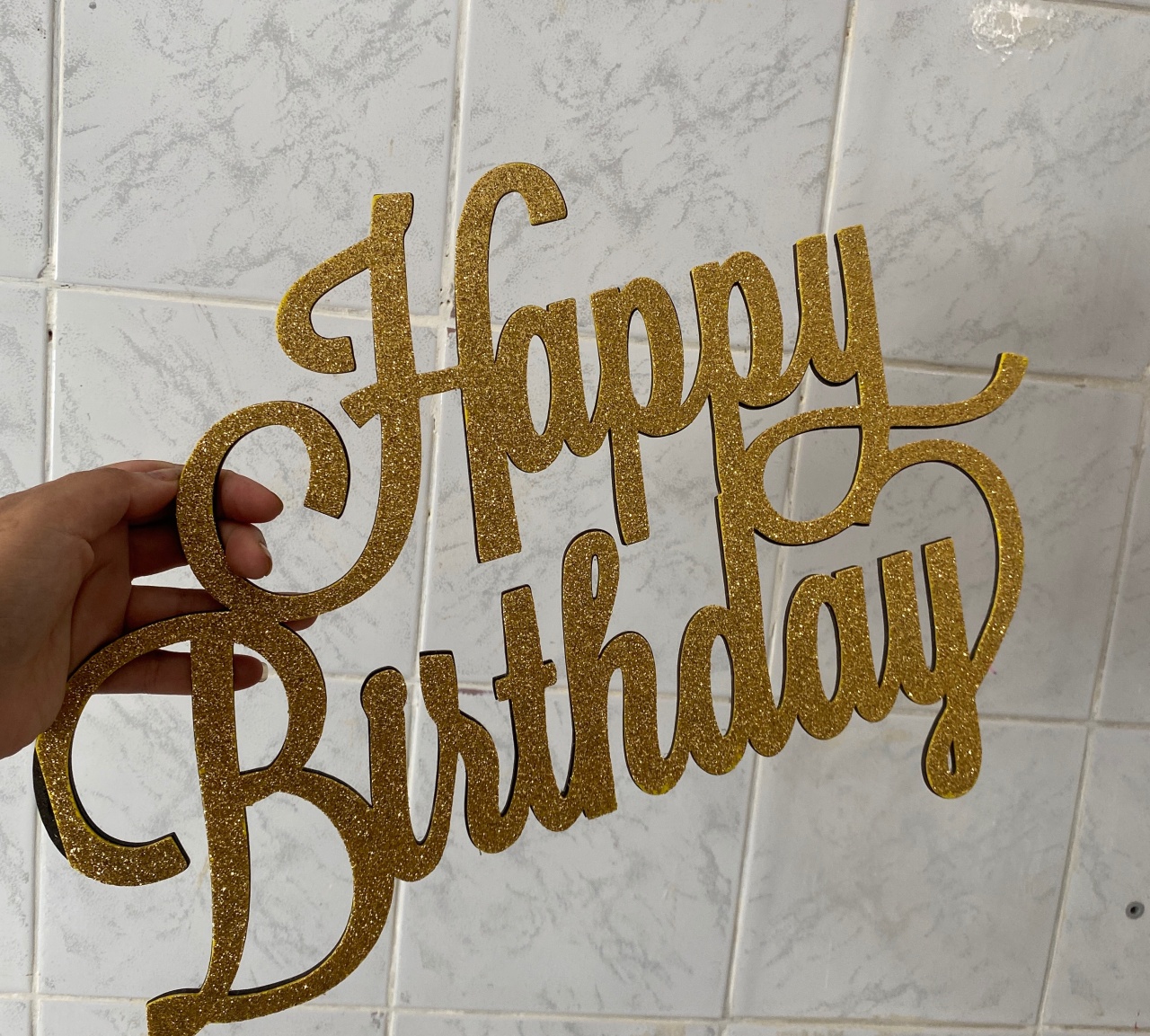 Happy Birthday Mdf Dourado Com Gliter - Antonella Decorações