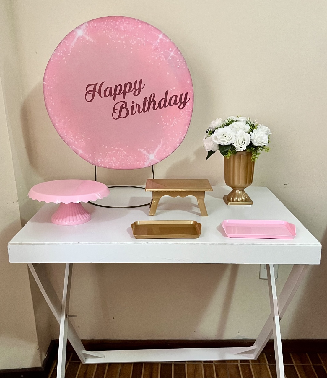 Kit de Mesa Rosa Happy Birthday  - Mila Saldanha Locações