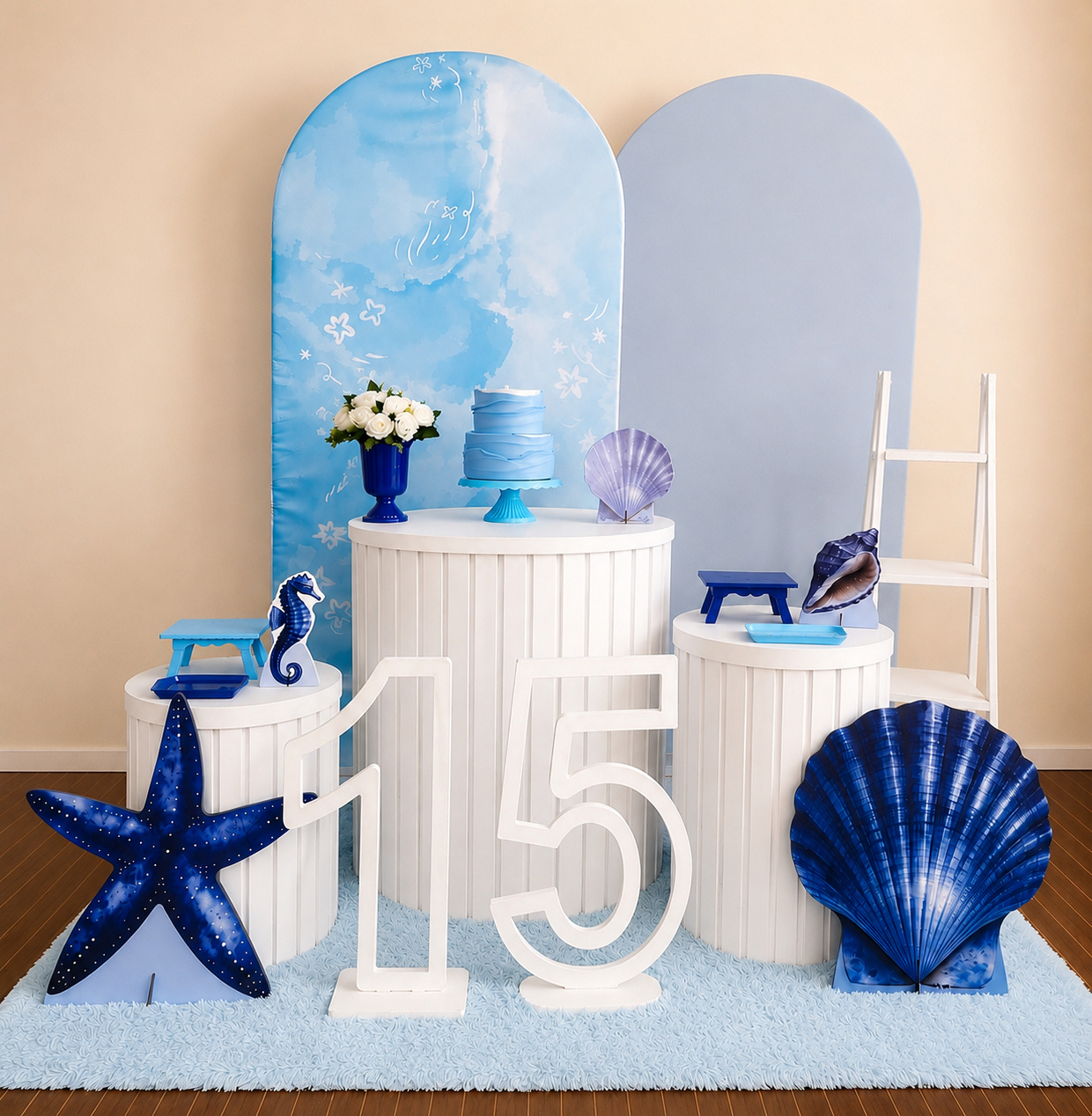Kit Fundo Do Mar Com Mesas Ripadas Completa - Mila Saldanha Locações