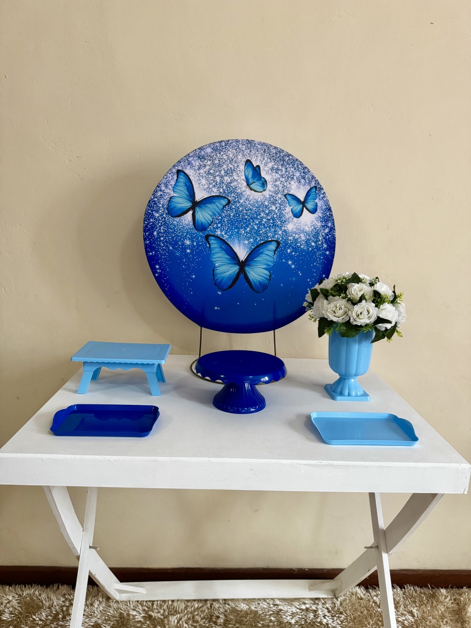 Kit de Mesa Borboleta Azul - Mila Saldanha Locações
