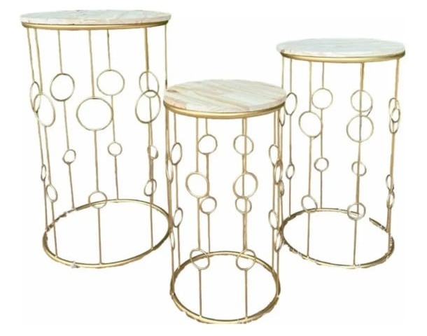 Trio de Mesas Douradas Circulo - Carla Decor