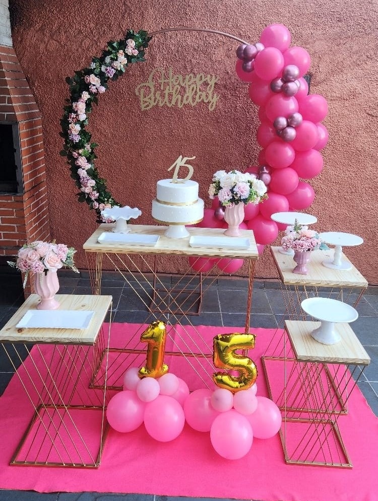 Decoração - 15 Anos Rosa - jlfestaemcasa