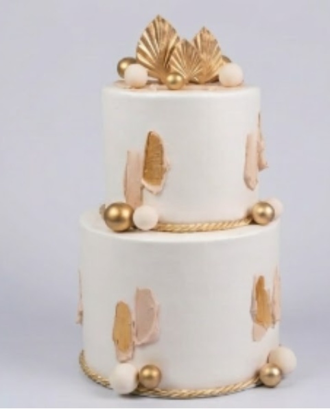 Bolo Fake - Branco E Dourado E Rosê - jlfestaemcasa