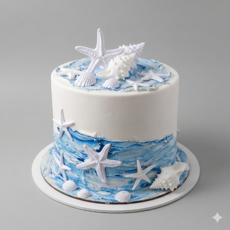 Bolo Fake - Branco E Azul - Fundo Do Mar - jlfestaemcasa