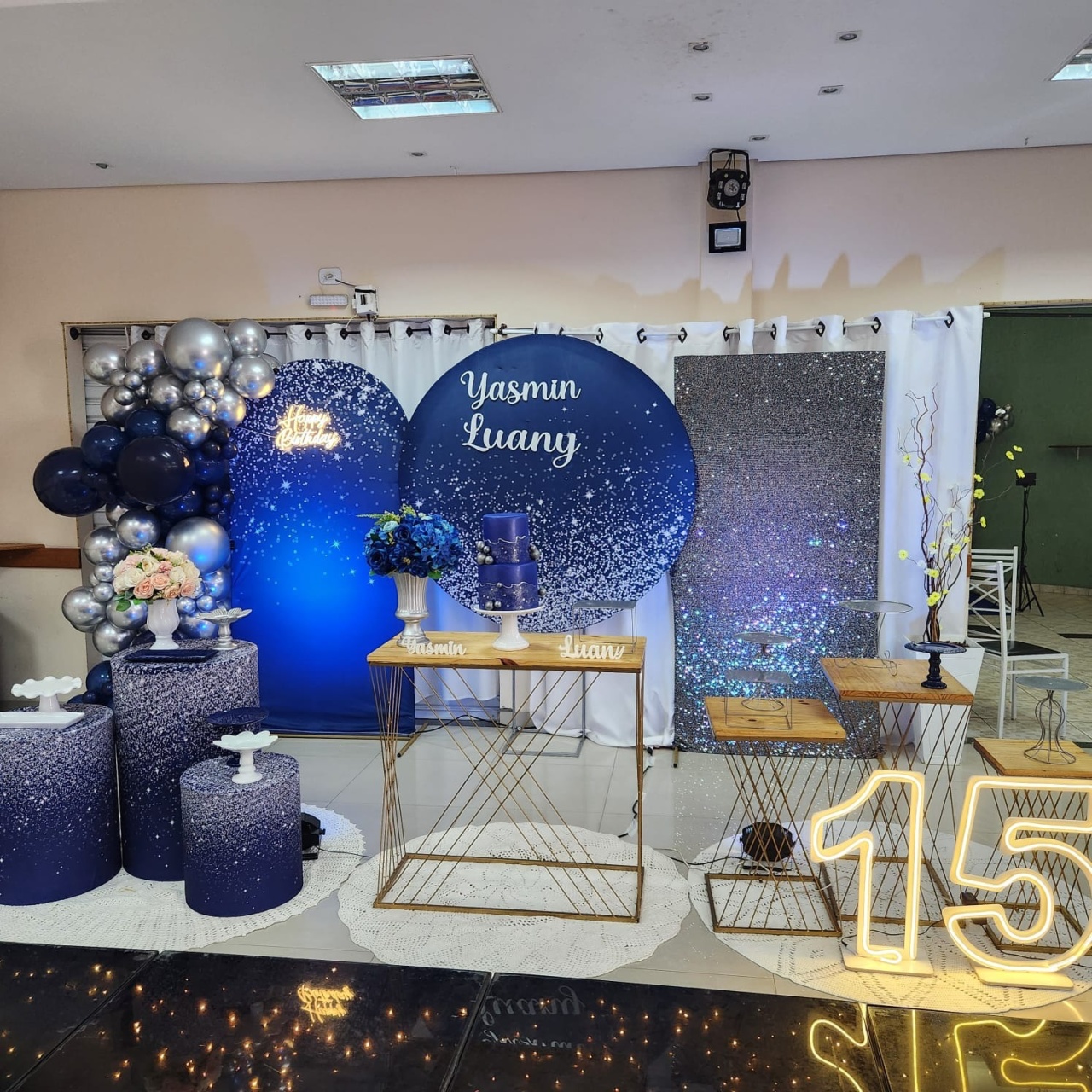 Decoração - 15 Anos Azul E Prata - Grande - jlfestaemcasa