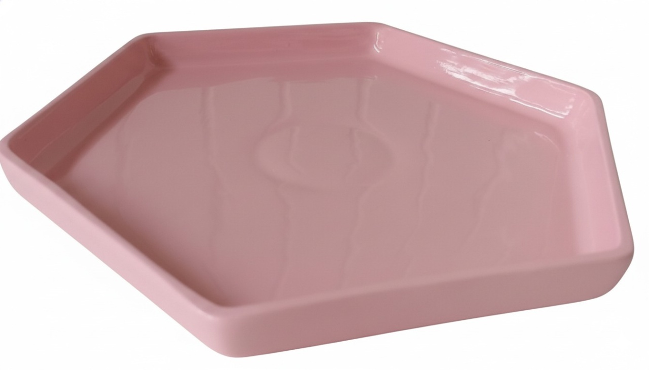 Bandeja Baixa Sextavada Rosa - THAYSE DECORA 