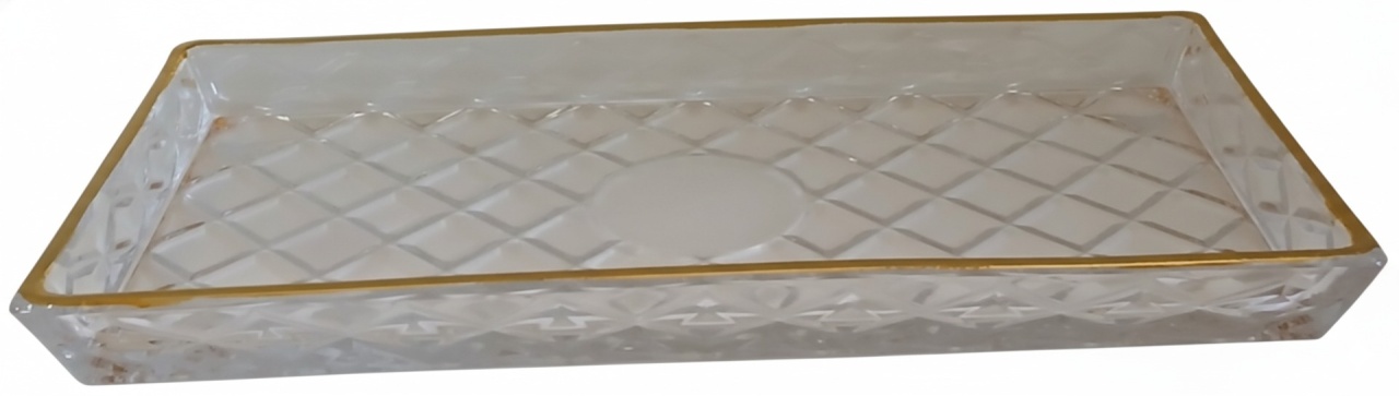 Bandeja de Cristal Baixa Com A Borda Dourada  - THAYSE DECORA 