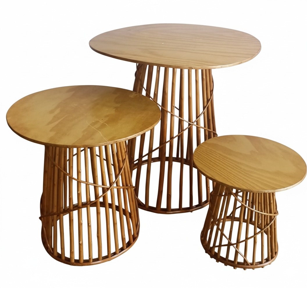 Trio de Mesas Vime  - THAYSE DECORA 