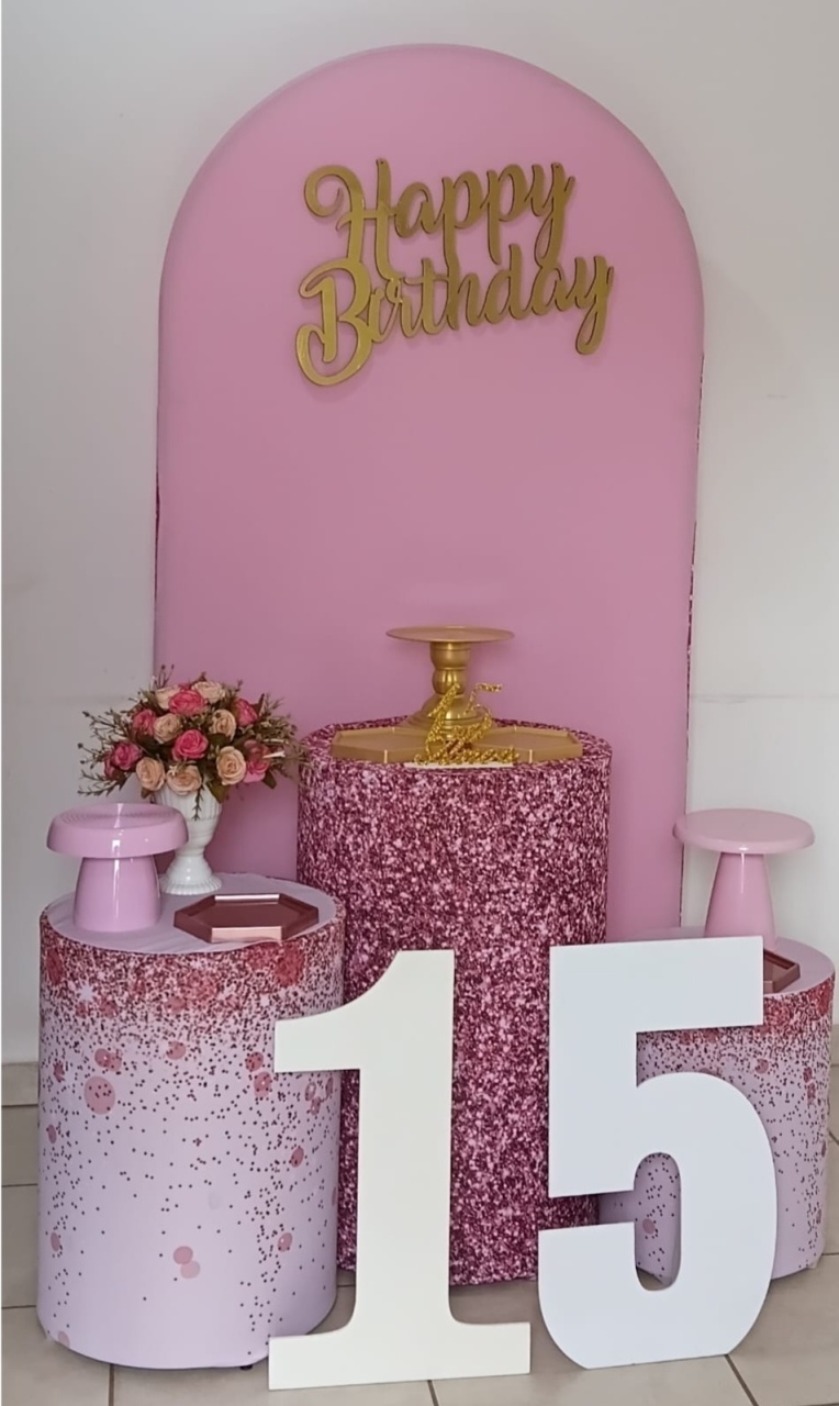 Kit Prata Romano Rosa Claro 15 Anos - PEGUE E MONTE - ALEGRIA CORES