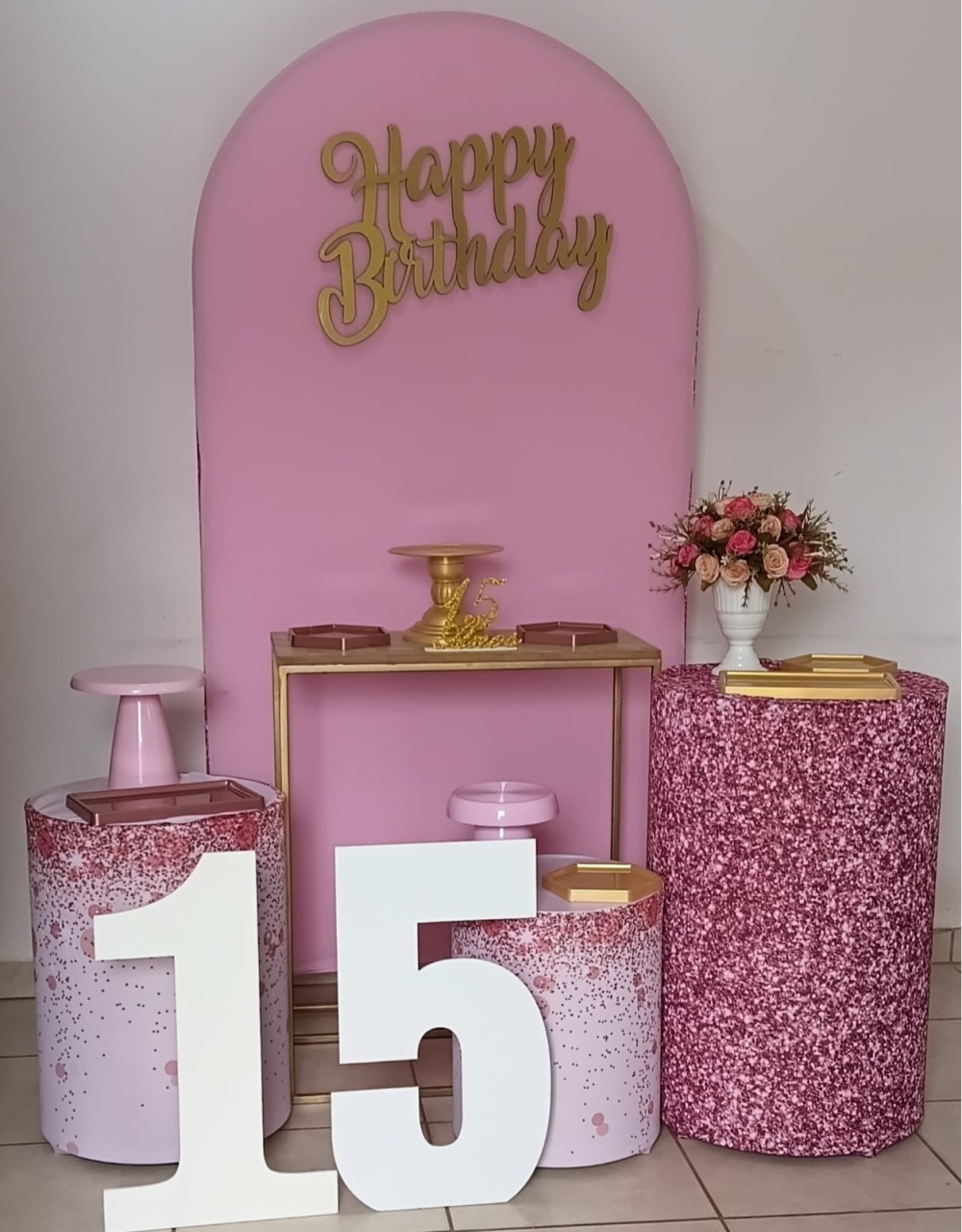 Kit Ouro Romano Rosa Claro 15 Anos - PEGUE E MONTE - ALEGRIA CORES