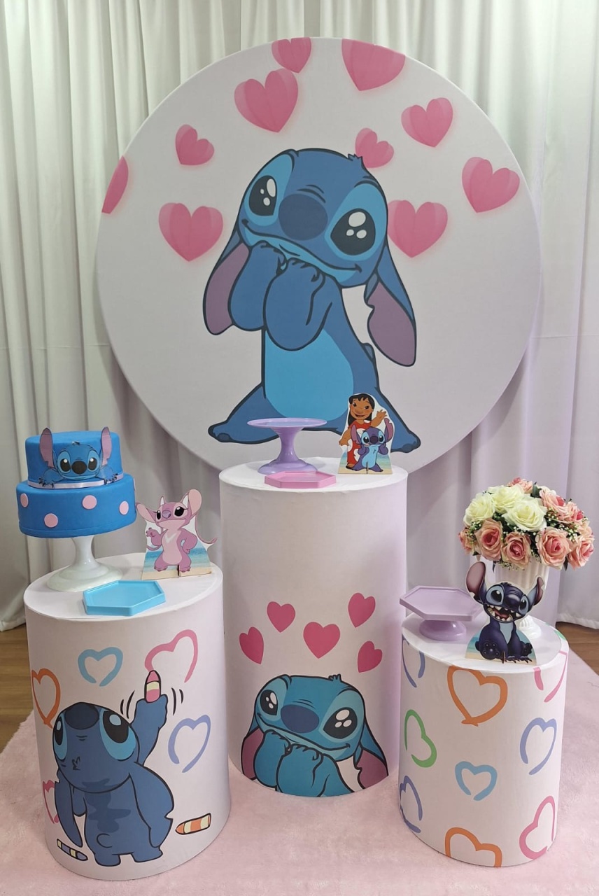 Stitch Rosa - Prata - Decorações Ale Ramos