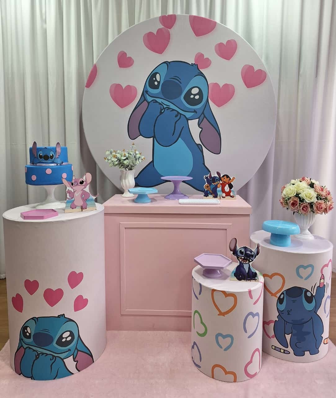 Stitch Rosa - Ouro - Decorações Ale Ramos