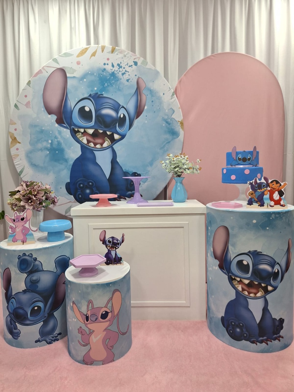 Stich Rosa - Diamante - Decorações Ale Ramos