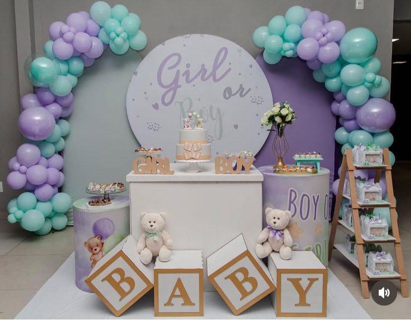Decoração Cha Revelação Verde E Lilas - Lara Art Festas