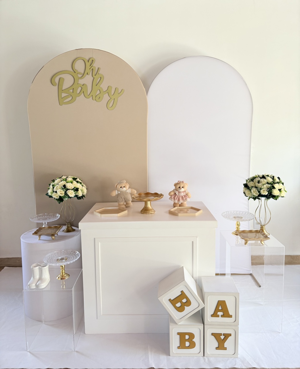 Chá de Bebê Bege E Branco - Ateliê Faça a Festa