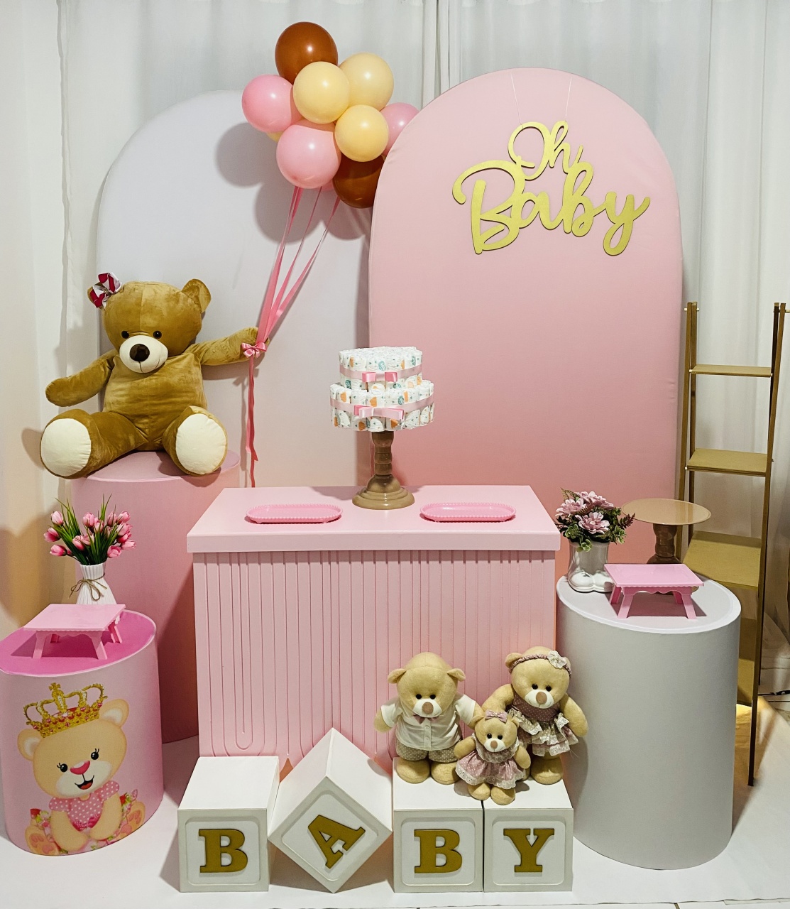 Chá de Bebê Rosa Com Urso - Ateliê Faça a Festa