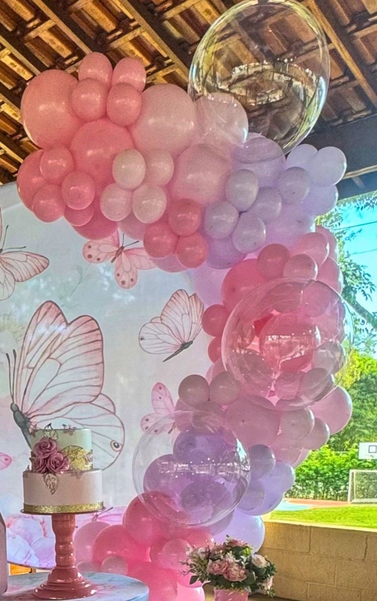 Arco de Balões Simples + Bolhas Transprentes - decoracaoencantada2024