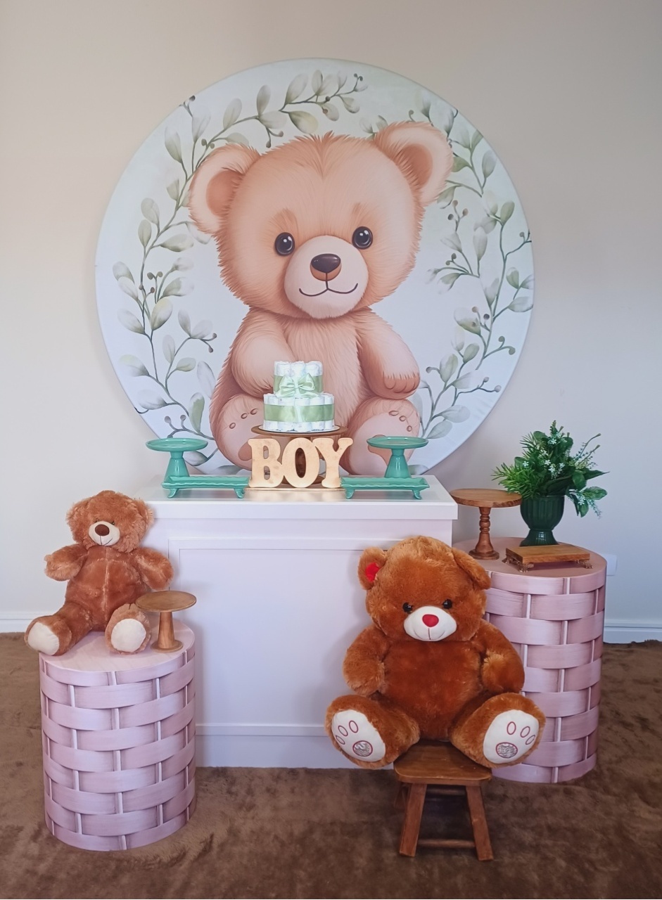 Urso Verde Trama Prata - Decorecomcarinho